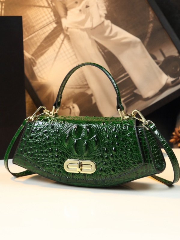 PU anyagú váll- és crossbody táska krokodil mintával, kagyló alakú forma, zárás, nylon belső bélés