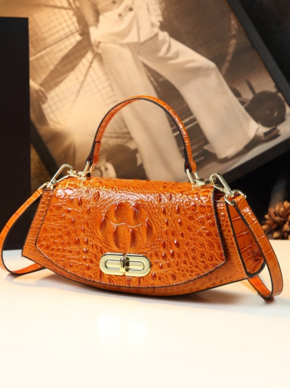 PU anyagú váll- és crossbody táska krokodil mintával, kagyló alakú forma, zárás, nylon belső bélés