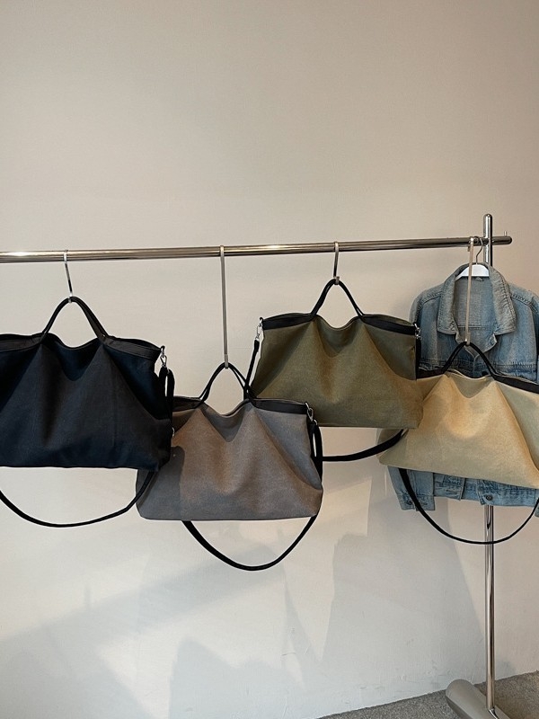 Geantă tote din pânză, stil coreean minimalist, cu fermoar, formă orizontală dreptunghiulară