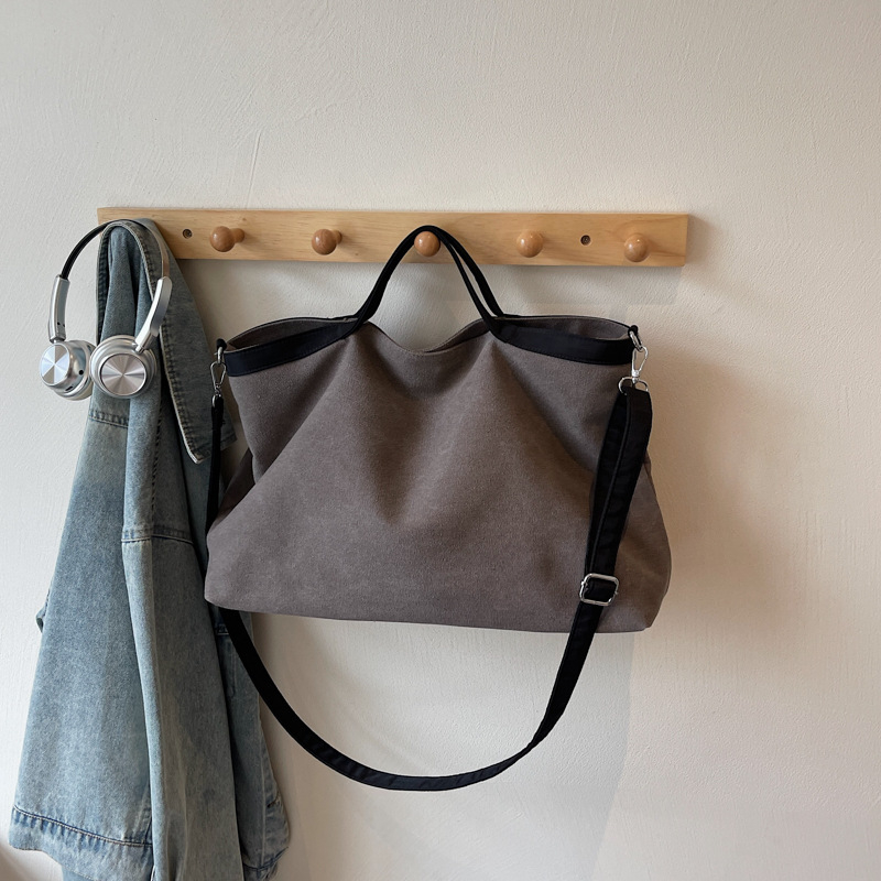 Geantă tote din pânză, stil coreean minimalist, cu fermoar, formă orizontală dreptunghiulară