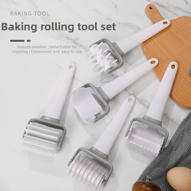 Plastový valček na cesto s dierovacím nástrojom na pizzu, valček na fondant, formička na sušienky, nôž na pizzu s mriežkou