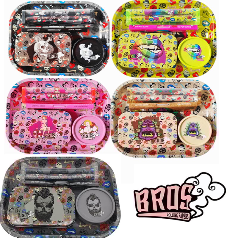 Set na fajčenie s dvojúrovňovou plechovou táckou a kovovým boxom, ručná rolovacia mašinka na cigarety a mlátička na tabak, prenosný set s úložným priestorom