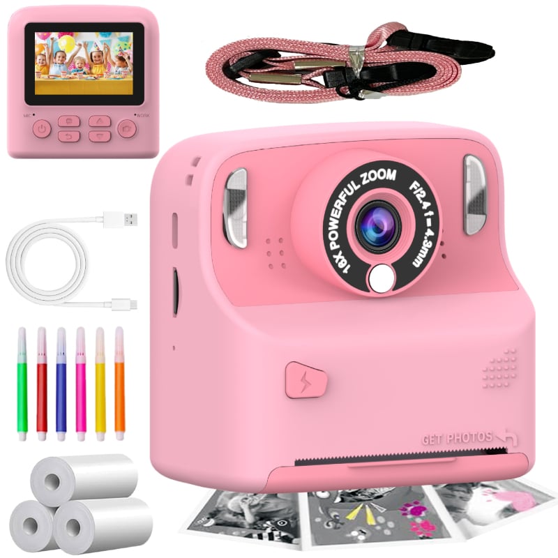 Camera Polaroid pentru copii X6D-Print, ecran IPS HD, senzor 48 MP, card TF, autonomie baterie 5–7 ore