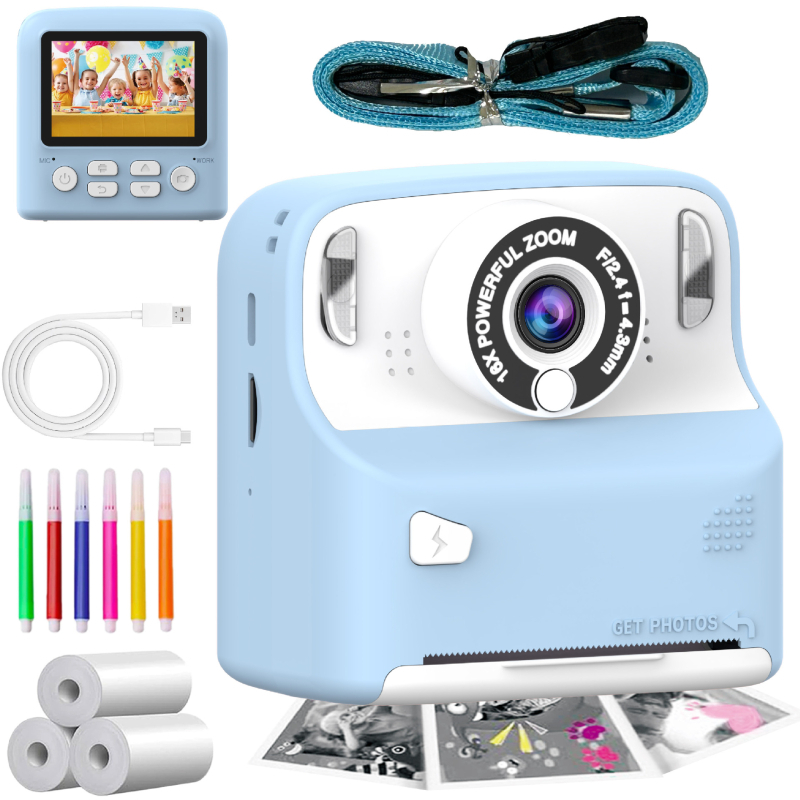 Camera Polaroid pentru copii X6D-Print, ecran IPS HD, senzor 48 MP, card TF, autonomie baterie 5–7 ore