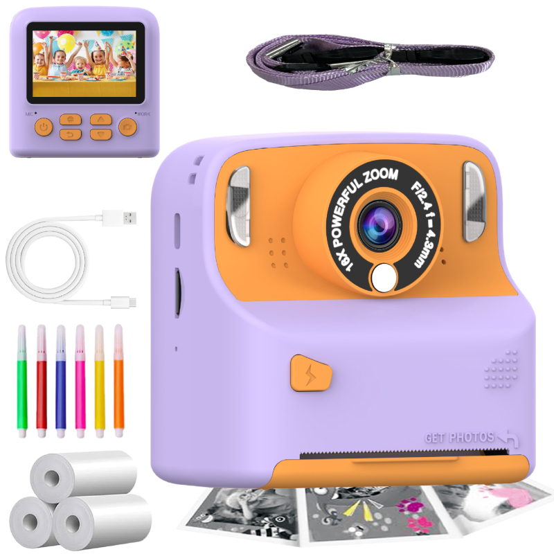 Camera Polaroid pentru copii X6D-Print, ecran IPS HD, senzor 48 MP, card TF, autonomie baterie 5–7 ore
