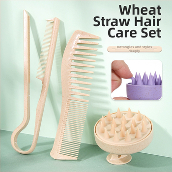 Pieptene pentru păr din paie de grâu cu dinți late pentru styling neted; marcă Play with Beauty; material: paie de grâu + in; marcă licențiată privată