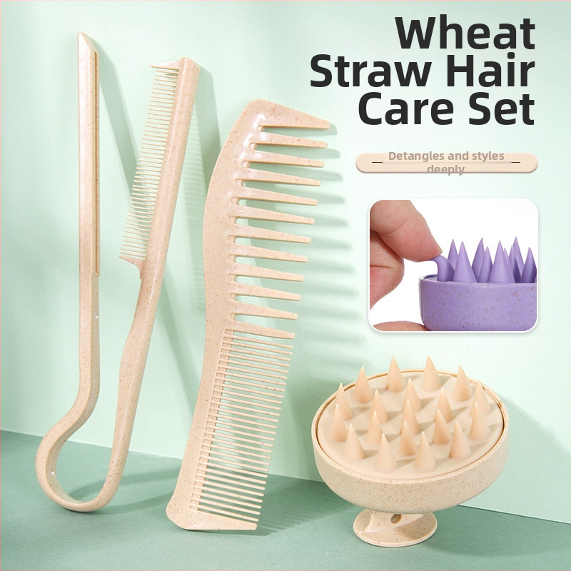 Pieptene pentru păr din paie de grâu cu dinți late pentru styling neted; marcă Play with Beauty; material: paie de grâu + in; marcă licențiată privată