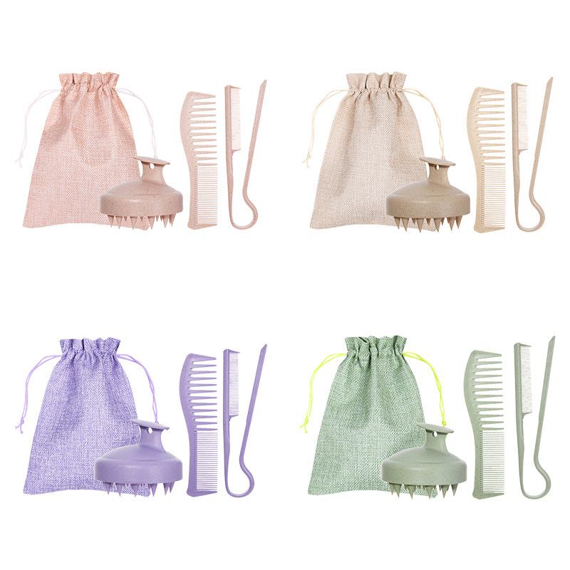 Pieptene pentru păr din paie de grâu cu dinți late pentru styling neted; marcă Play with Beauty; material: paie de grâu + in; marcă licențiată privată