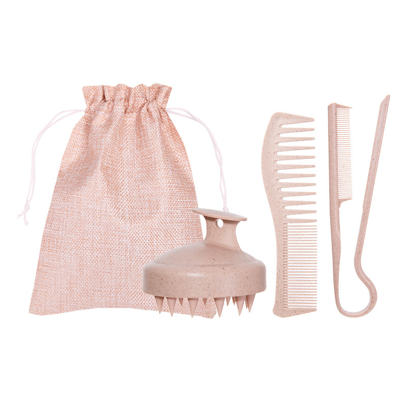 Pieptene pentru păr din paie de grâu cu dinți late pentru styling neted; marcă Play with Beauty; material: paie de grâu + in; marcă licențiată privată