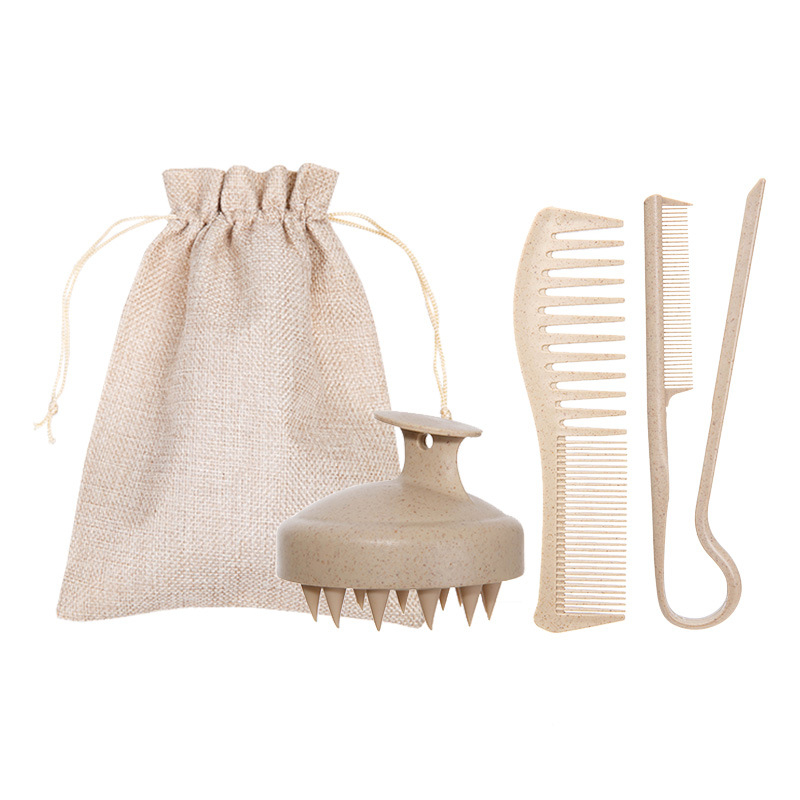 Pieptene pentru păr din paie de grâu cu dinți late pentru styling neted; marcă Play with Beauty; material: paie de grâu + in; marcă licențiată privată