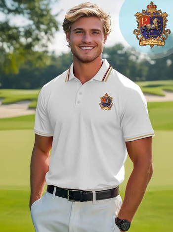 Pánske polo tričko s potlačou znaku malého koňa na hrudi, krátke rukávy, voľný strih, leto, polyesterová zmes