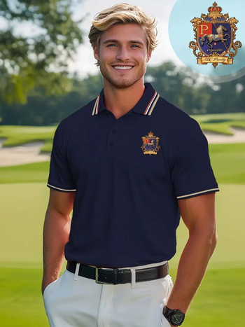 Pánske polo tričko s potlačou znaku malého koňa na hrudi, krátke rukávy, voľný strih, leto, polyesterová zmes