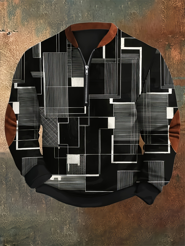 Pánske tričko s dlhým rukávom, priliehavý strih, bavlnená zmes, kockovaný vzor a výšivka, priedušné