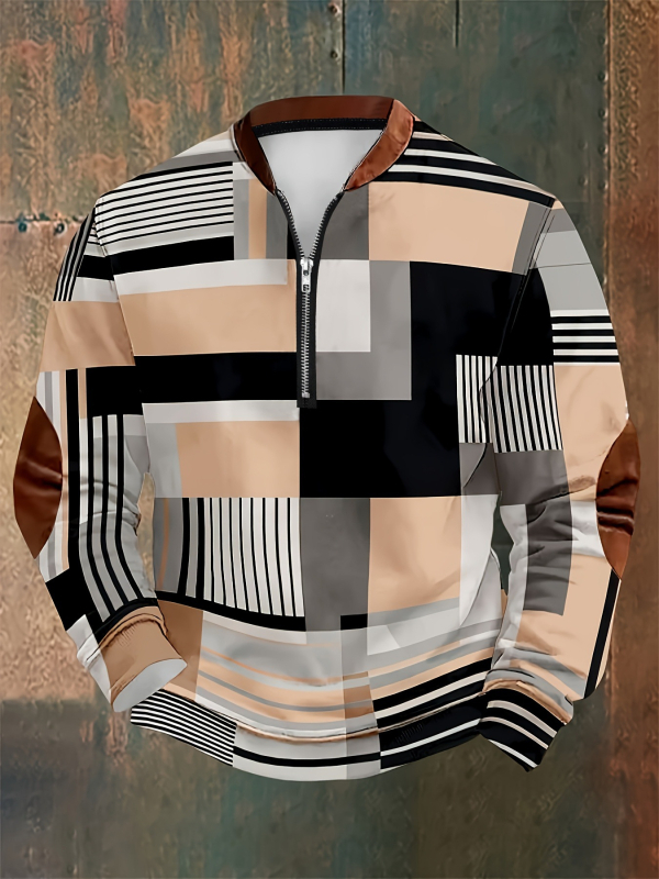 Pánske tričko s dlhým rukávom, priliehavý strih, bavlnená zmes, kockovaný vzor a výšivka, priedušné