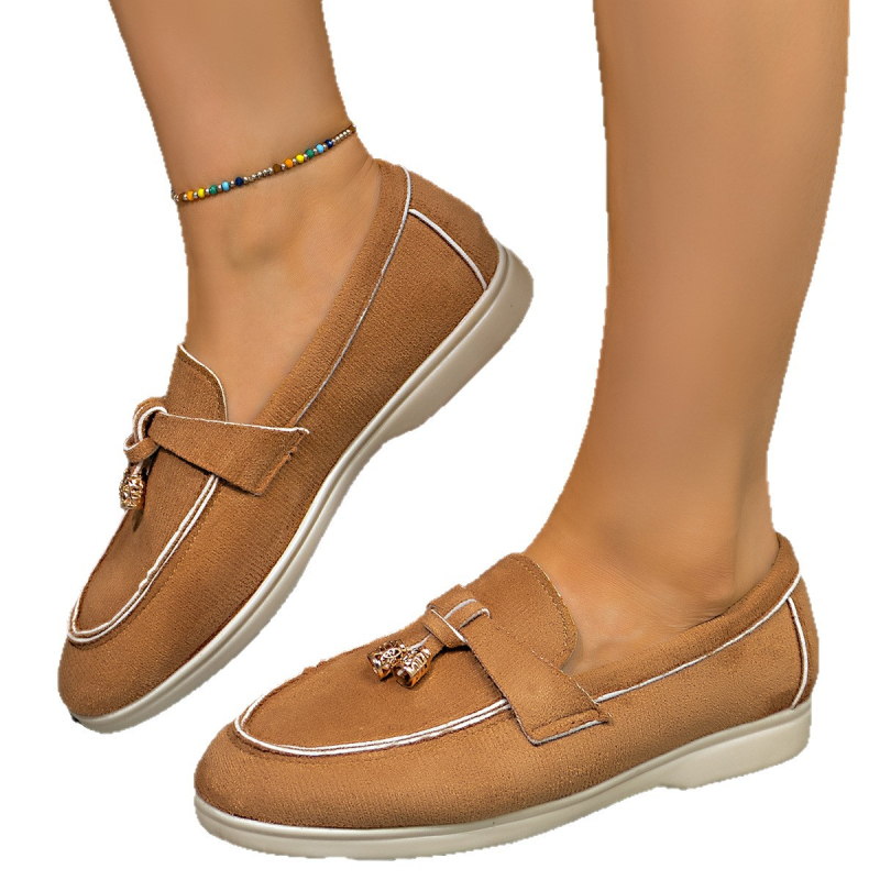 Ženske slip-on ravne cipele, zaobljeni vrh, velur gornji dio, visina pete 0–1 cm, PU ulošak