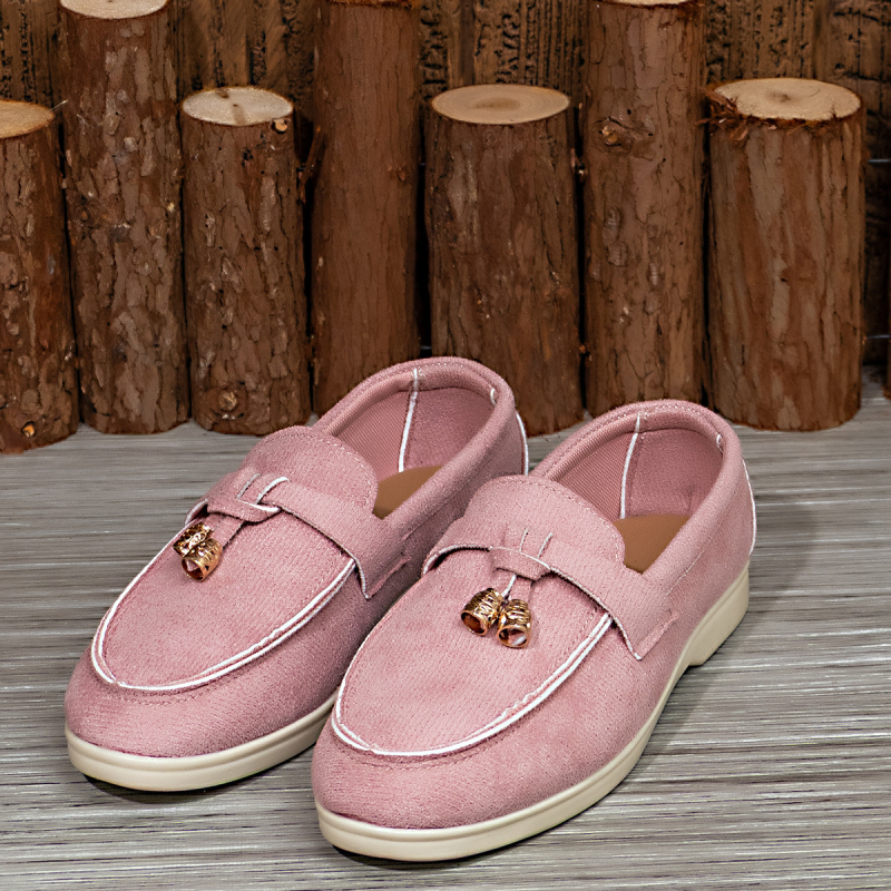 Ženske slip-on ravne cipele, zaobljeni vrh, velur gornji dio, visina pete 0–1 cm, PU ulošak