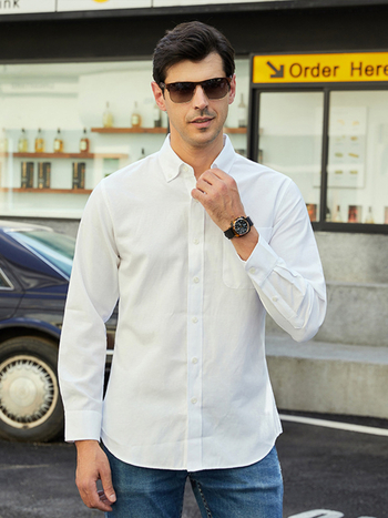 Muška košulja, slim fit, dugi rukavi, kardigan stil, jednobojna mješavina pamuka i poliestera, oštar ovratnik