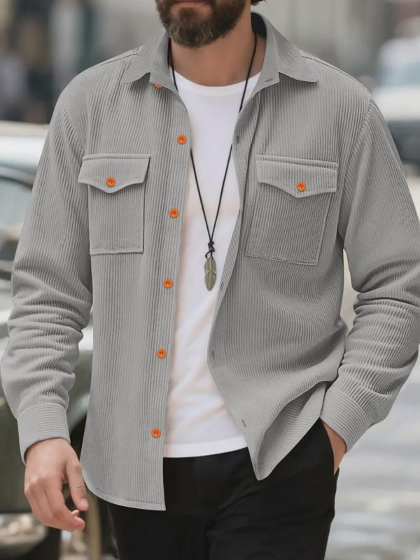 Košulja corduroy, 81-90% laneno, slobodan kroj, dugi rukavi, ovratnik Turn-down