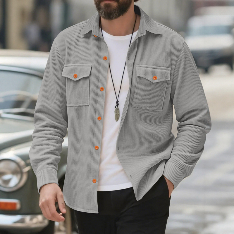 Košulja corduroy, 81-90% laneno, slobodan kroj, dugi rukavi, ovratnik Turn-down