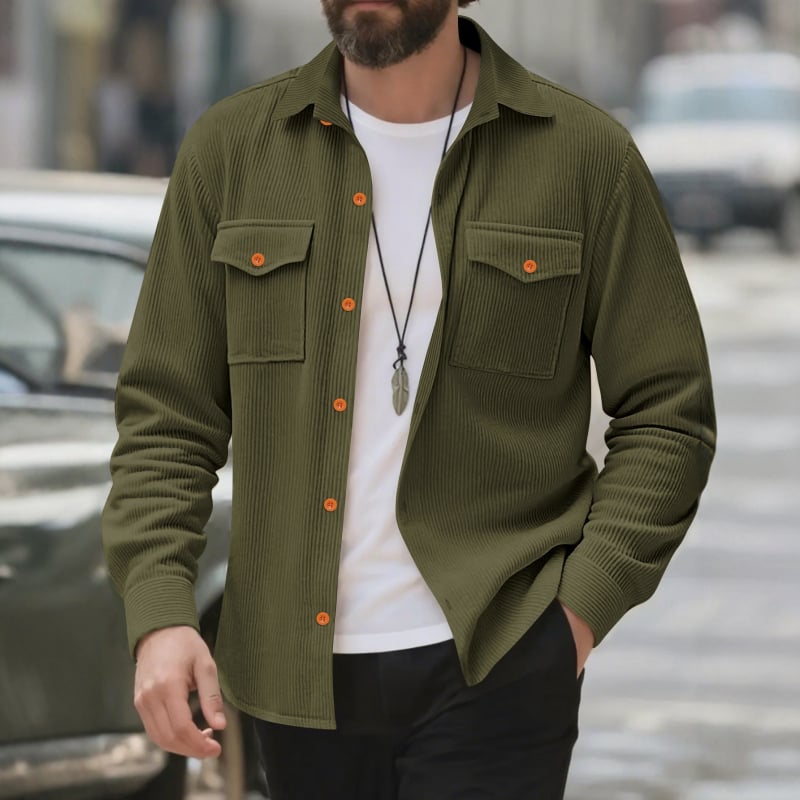 Košulja corduroy, 81-90% laneno, slobodan kroj, dugi rukavi, ovratnik Turn-down