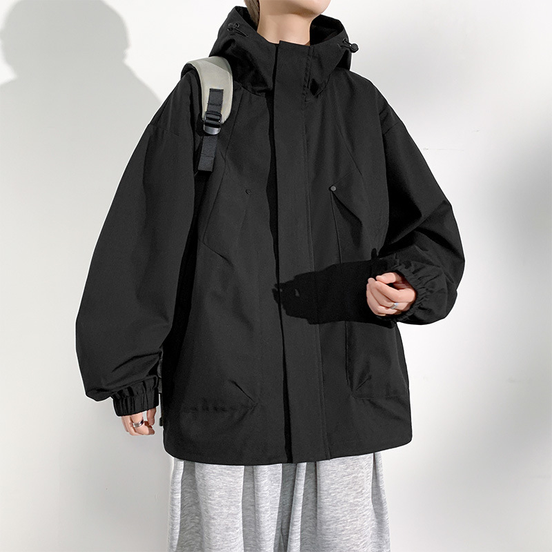 Jachetă pentru bărbați din poliester cu glugă și fermoar, fără guler, potrivită pentru primăvară și toamnă