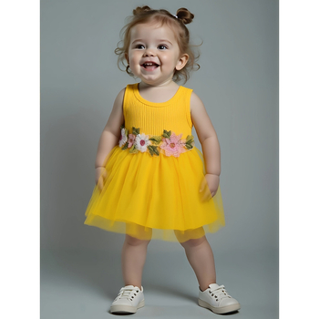 Dievčenská bezrukávová vesta s guľatým výstrihom, kvetinovým ozdobením v páse, jemne elastická látka (95% polyester, 5% spandex)