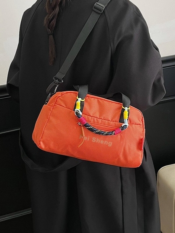 Geantă crossbody din nylon, stil urban minimalist, geantă mică pătrată, închidere cu fermoar, căptușeală din poliester