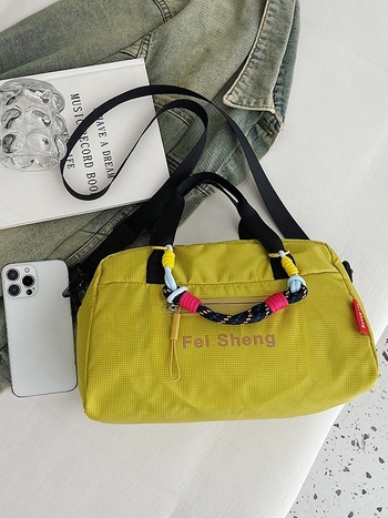 Geantă crossbody din nylon, stil urban minimalist, geantă mică pătrată, închidere cu fermoar, căptușeală din poliester