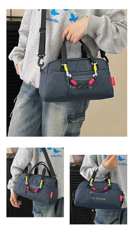 Geantă crossbody din nylon, stil urban minimalist, geantă mică pătrată, închidere cu fermoar, căptușeală din poliester