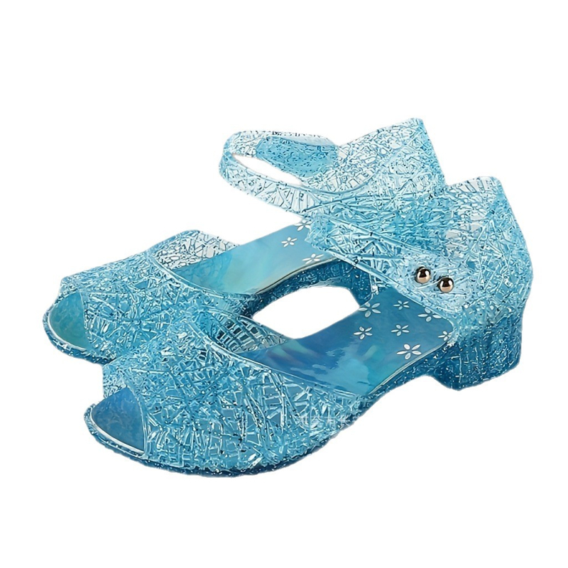 Sandale pentru fete, stil prințesă, cu o singură curea, partea superioară din plastic, talpă din cauciuc, închidere cu cataramă, pentru 4–12 ani