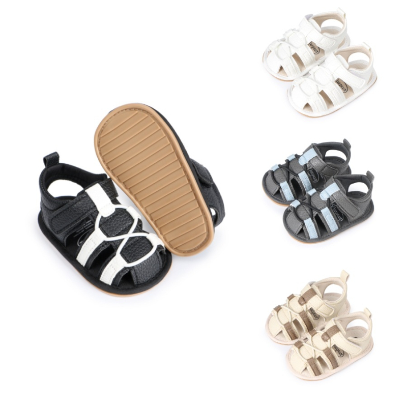 Sandale pentru copii de vară, vârf închis, design anti-kick, respirante, închidere Velcro, talpă din cauciuc antiderapantă