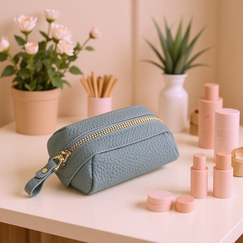 Kožená kapsička na kľúče, unisex, skladacia, 1 sklad, mestský minimalistický štýl