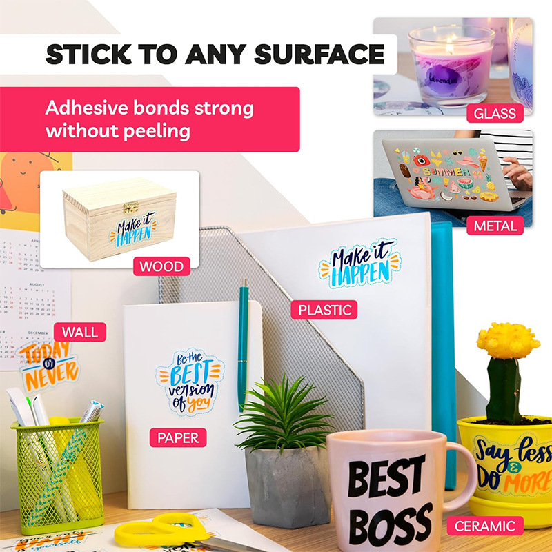 Прозрачен винилов стикер за водоустойчив печат върху PVC самозалепваща хартия, различни форми (квадрат, правоъгълник, овал, нестандартна), дебелина 0.1 мм, подложка: гласинова хартия, лепило: водно.