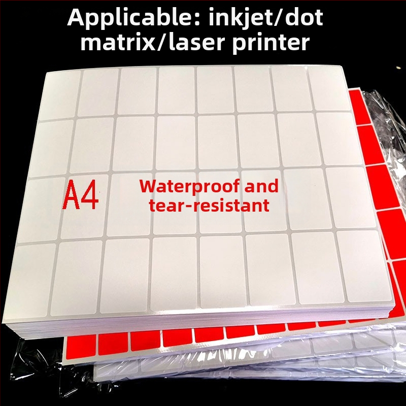 Prispôsobiteľný vodotesný priehľadný vinylový samolepiaci štítok pre inkjet tlač; tvary: štvorcový, obdĺžnikový, oválny, iný; hrúbka 0.1 mm; podklad: Glassine; lepidlo: vodné.