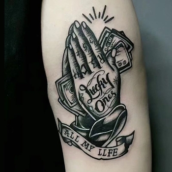 Nálepka na tetovanie na ruku s motívom modlitby – vodotesná, dlhodobá, polopermanentná, realistický dizajn