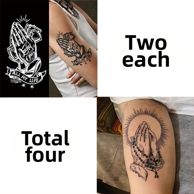 Nálepka na tetovanie na ruku s motívom modlitby – vodotesná, dlhodobá, polopermanentná, realistický dizajn