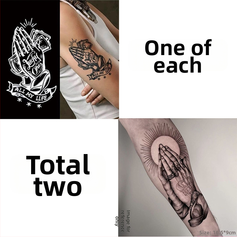 Nálepka na tetovanie na ruku s motívom modlitby – vodotesná, dlhodobá, polopermanentná, realistický dizajn