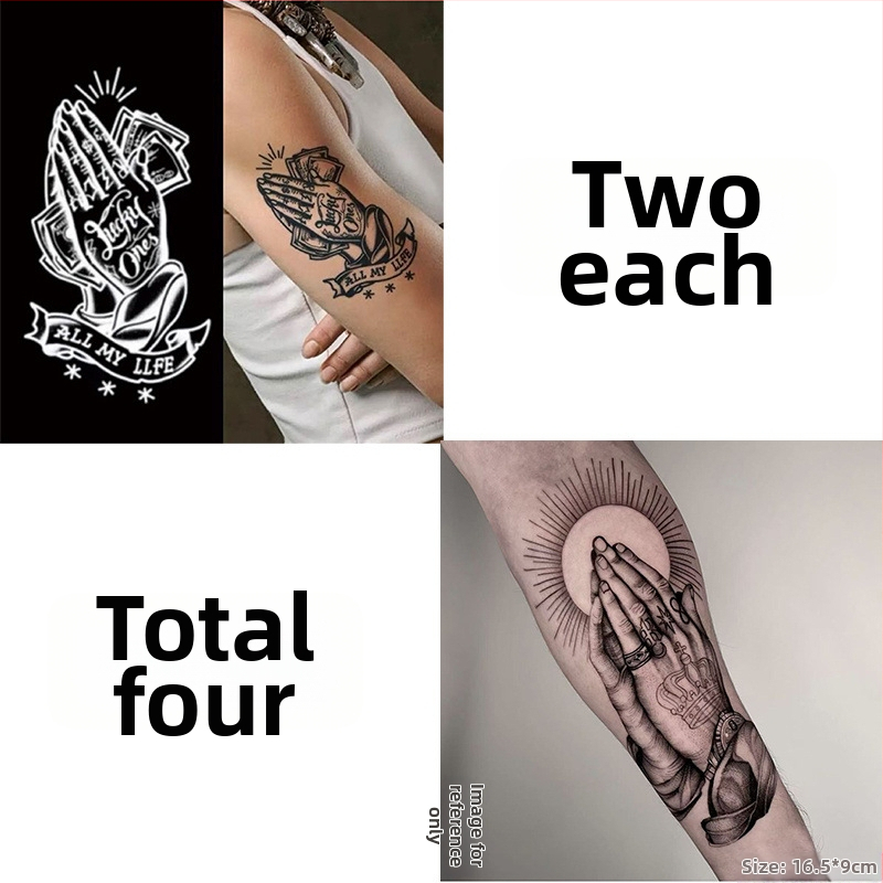 Nálepka na tetovanie na ruku s motívom modlitby – vodotesná, dlhodobá, polopermanentná, realistický dizajn