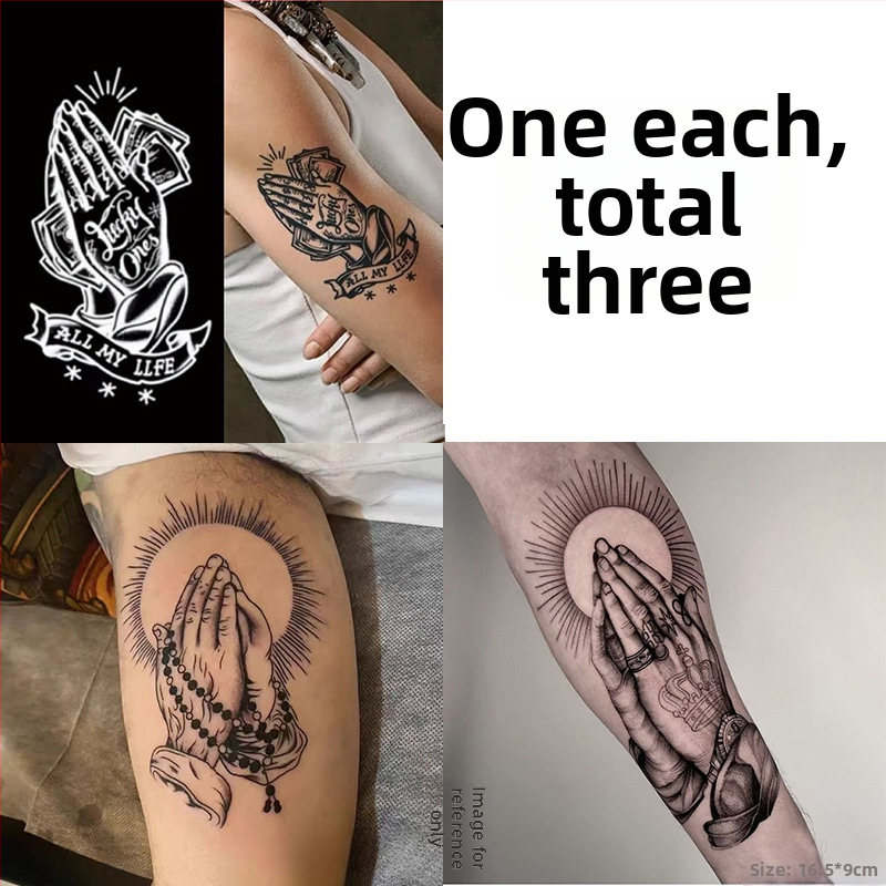 Nálepka na tetovanie na ruku s motívom modlitby – vodotesná, dlhodobá, polopermanentná, realistický dizajn