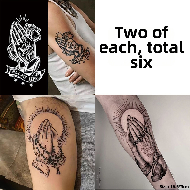 Nálepka na tetovanie na ruku s motívom modlitby – vodotesná, dlhodobá, polopermanentná, realistický dizajn