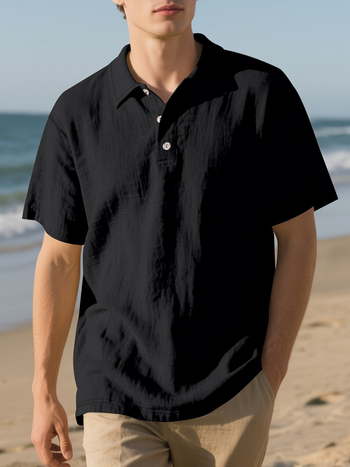 Slim-fit polo majica kratkih rukava, laneno-mješavina, prozračna, ljeto