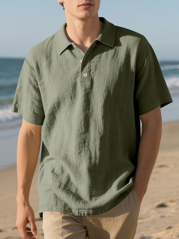 Slim-fit polo majica kratkih rukava, laneno-mješavina, prozračna, ljeto