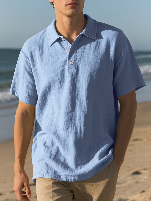 Slim-fit polo majica kratkih rukava, laneno-mješavina, prozračna, ljeto