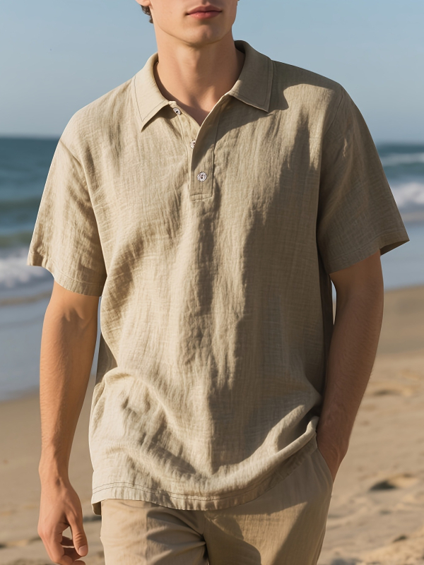 Slim-fit polo majica kratkih rukava, laneno-mješavina, prozračna, ljeto