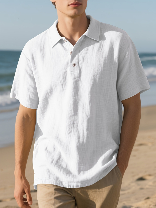 Slim-fit polo majica kratkih rukava, laneno-mješavina, prozračna, ljeto