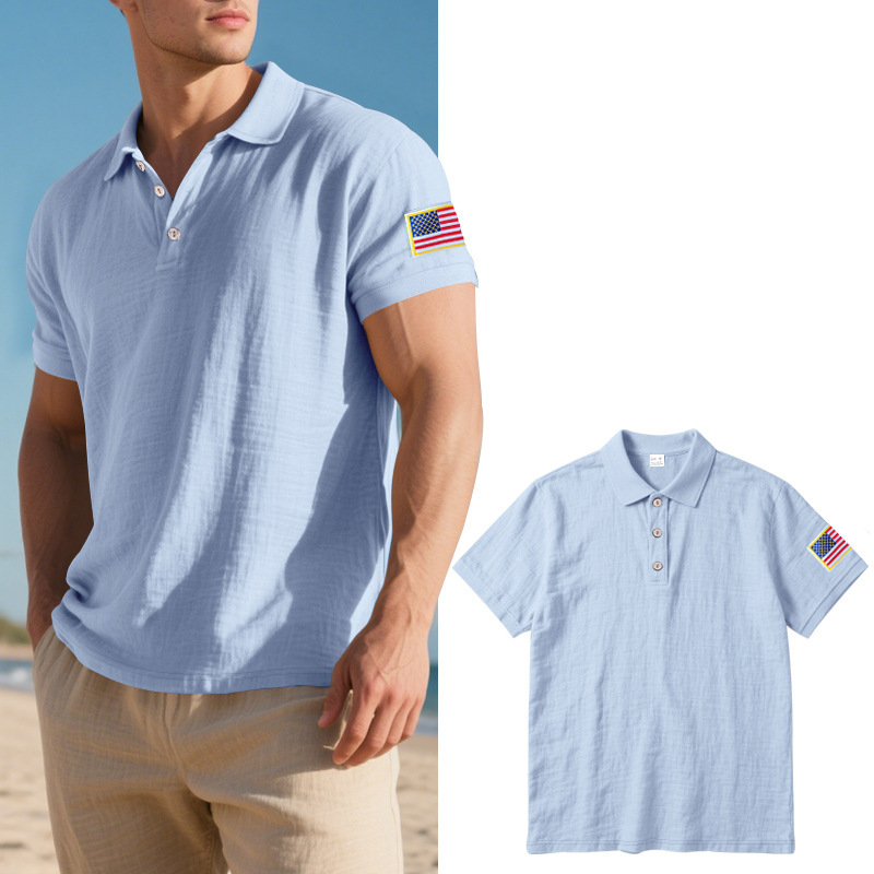 Polo tričko z ľanovej zmesi, krátke rukávy, úzky strih, s vyšívaným motívom vlajky