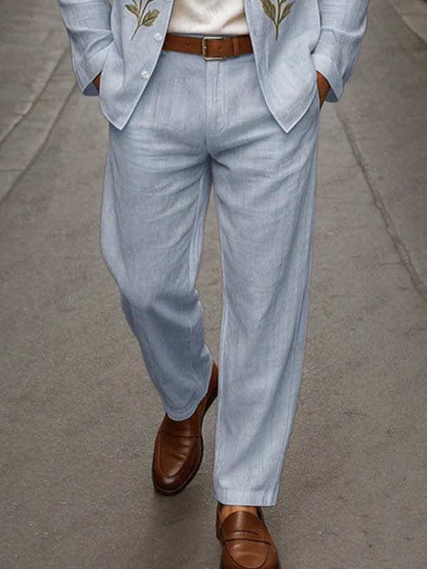 Vyrų kasdienis komplektas su ilgu rankovėmis švarku ir kelnėmis su siuvinėjimu, siauras kirpimas, 95% poliesteris (medvilnės mišinys), ruduo, lengvas verslo stilius