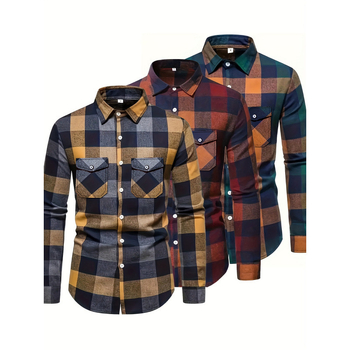 Košula s color-blocking uzorkom, široki ovratnik, 3/4 rukava, slim fit, fleece podstava, laneno vlakno 51–70%