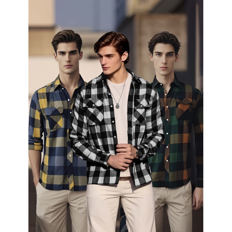 Košula s color-blocking uzorkom, široki ovratnik, 3/4 rukava, slim fit, fleece podstava, laneno vlakno 51–70%