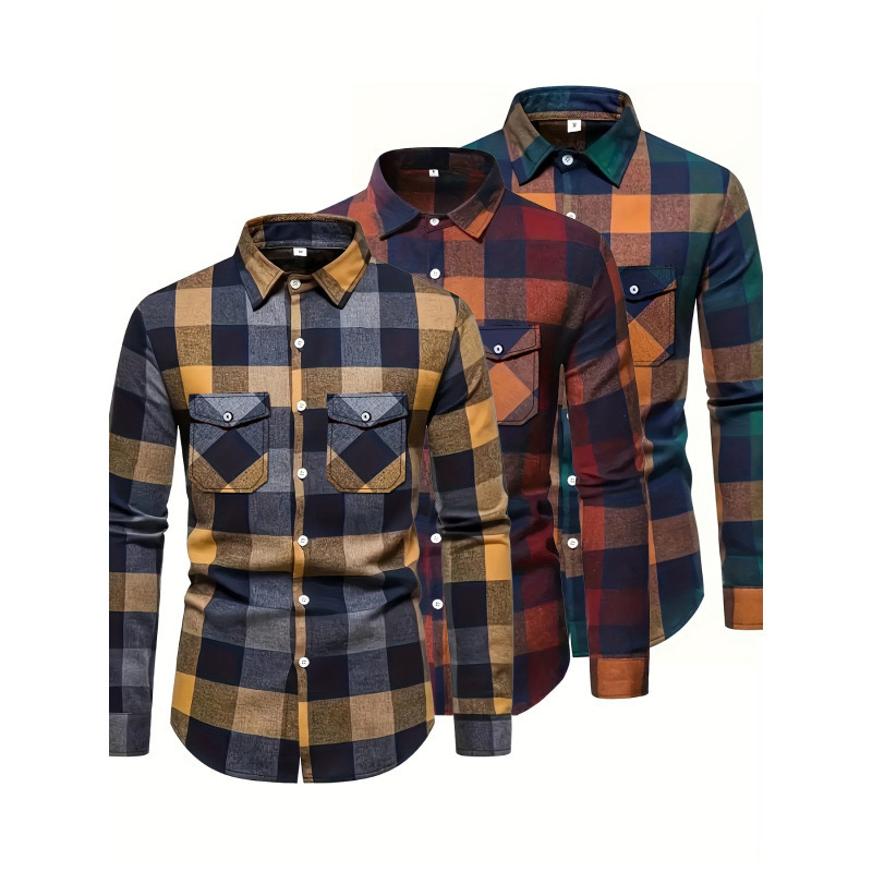 Košula s color-blocking uzorkom, široki ovratnik, 3/4 rukava, slim fit, fleece podstava, laneno vlakno 51–70%